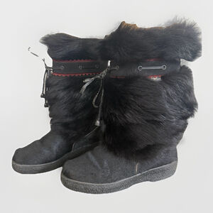 Oscar Sport Christina Black Fur Boots Womens 38 EU 7-7.5US Pull On Made in Italy